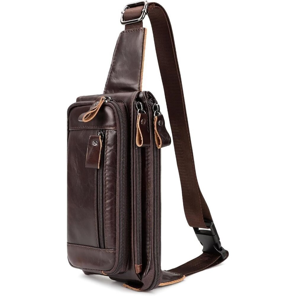 💫 Men Brown Leather Adjustable Fashion Small Travel Hiking Cycling Waist Packs